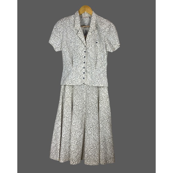 Liz Claiborne Dresses & Skirts - Liz Claiborne Collection Vintage Floral Skirt Set Cream Black 2 Piece Size 6
